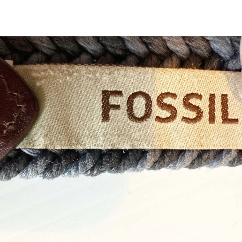 Fossil Mens Braided Belt Blue With Brown Leather Accents Size 85/34 Preppy